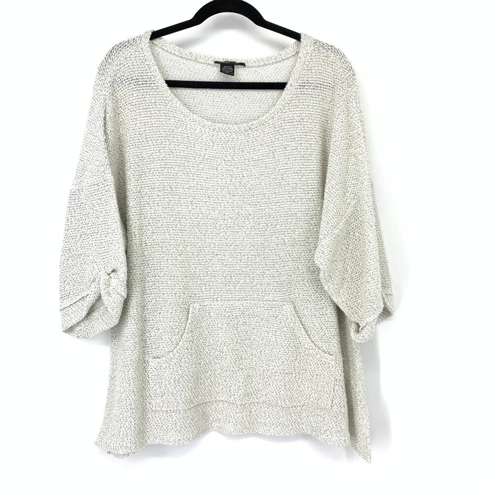 Robert Louis Pullover 3/4 Sleeve Sweater Womens Sz XL Gray Heather Front Pocket